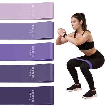 Resistance Loop Exercise Bands for Home Fitness, Yoga Pilates, Stretching, Strength Training, and Physical Therapy - Elastic Bands Set Workout Bands for Women&Men (5pcs Set) - color: Purple