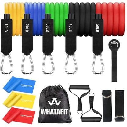 WHATAFIT Resistance Bands with Handles, 5-Level Exercise Bands for Workout - color: Chromatic