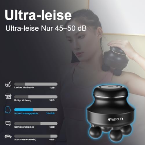 HYAKO F1 Handheld Deep Tissue Massager | Muscle Pain Relief,5 Speed 4 Heads | Portable Orbital Professional Muscle Massager Tool for Easing Shoulder and Back Tension and for Myofascial Release