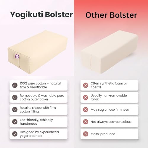 Yogikuti Cotton-Filled Rectangular Bolster for Iyengar Yoga- Cotton Pillow Best for Back Support & Chest-Opening in Restorative Poses, Meditation (Beige)