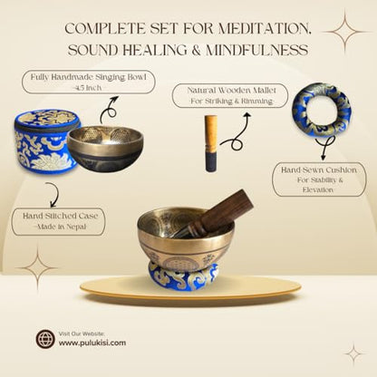 4.5 Inch Superfine Handmade Singing Bowl Set - Includes Mallet, Cushion & Gift Box – Premium Singing Bowl Set for Yoga, Relaxation & Mindful Living - Made in Nepal