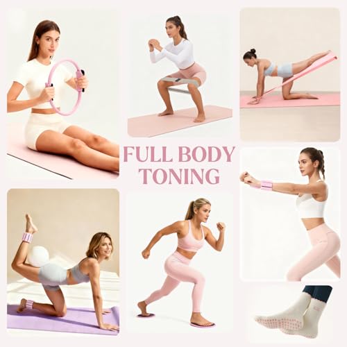 Pilates Kit, Home Pilates Kit with Ring and Ball Set, Full Body Pilates by Izzy Starter Kit with Resistance Bands, Sliders, Ankle Weights & Dumbbells for Home Workouts - color: PinkBeige, size: Ankle Weights
