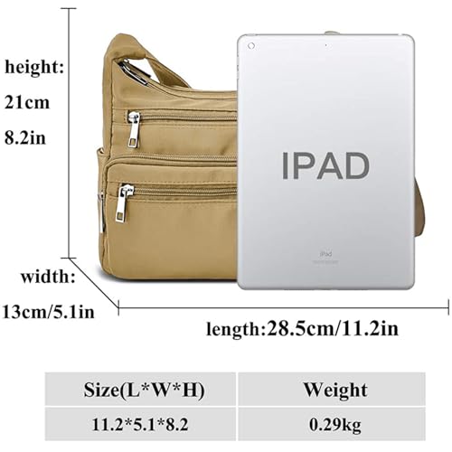 VOLGANIK ROCK RFID Purses for Women Fabric Nylon Multi Pocket Crossbody Bag Ladies Travel Handbag - color: Khaki, size: Standard