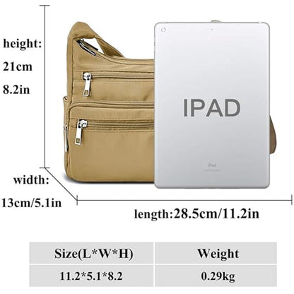 VOLGANIK ROCK RFID Purses for Women Fabric Nylon Multi Pocket Crossbody Bag Ladies Travel Handbag - color: Khaki, size: Standard