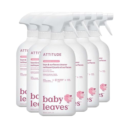 ATTITUDE Baby & Kids Toy Cleaner Spray, EWG Verified, Multi-Surface Cleaner for Toys, High Chairs & Play Areas, Naturally Derived, Vegan, Unscented, 27.1 Fl Oz (Pack of 6)