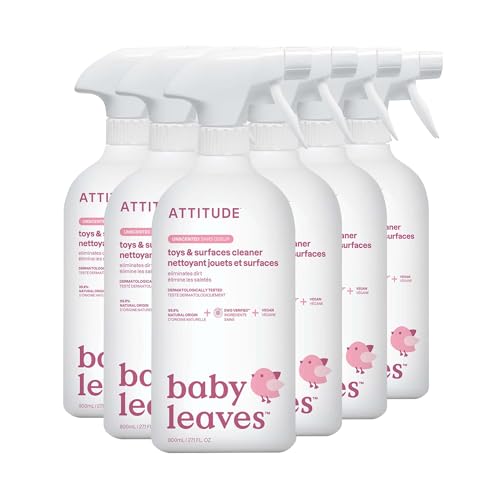 ATTITUDE Baby & Kids Toy Cleaner Spray, EWG Verified, Multi-Surface Cleaner for Toys, High Chairs & Play Areas, Naturally Derived, Vegan, Unscented, 27.1 Fl Oz (Pack of 6)
