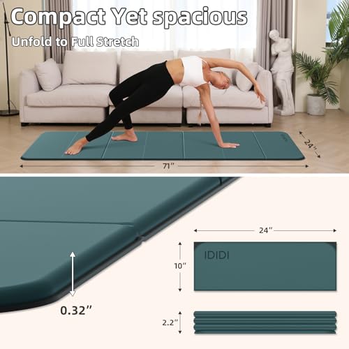 Foldable Yoga Mat Extra Thick 0.32"(8mm) | Folding Exercise Mat,Odorless POE, Non-Slip Grip, No-Curl Edges, Great for Yoga, Pilates & Home Workouts - color: Deep green