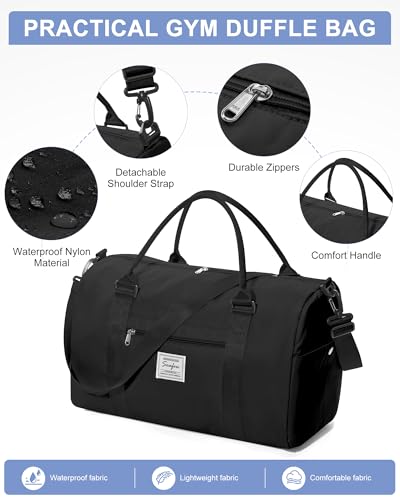 Gym Bag Womens Mens with Shoes Compartment Travel Duffel Bag for Women for Plane Sport Gym Tote Bags Swimming Yoga Weekend Overnight Carry on Bag Hospital Holdalls 4Pcs Set Black - color: P1-Black