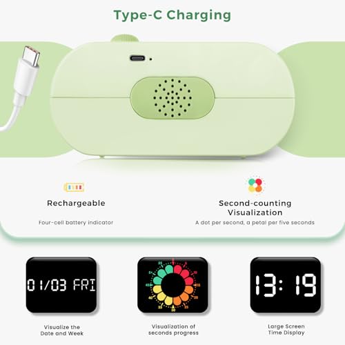 Mooking 3 in 1 Digital Alarm Clock for Bedroom with Visual Timer for Kids - color: Green