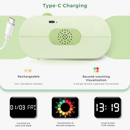 Mooking 3 in 1 Digital Alarm Clock for Bedroom with Visual Timer for Kids - color: Green