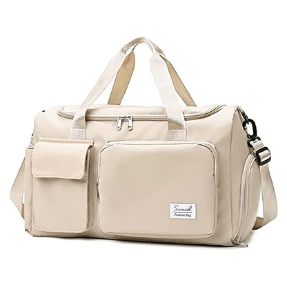 Suruid Gym Bag with Shoe Compartment, Sports Duffle Bag for Women, White - color: White