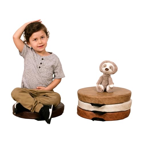 Factory Direct Partners Rustic Kid 15 inch Round Floor Cushions with Handles, Distressed Faux Leather, Flexible Seating for Home, Playroom, Montessori, Daycare, Classroom (4-Piece), 12223-DA - style: Round
