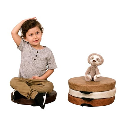 Factory Direct Partners Rustic Kid 15 inch Round Floor Cushions with Handles, Distressed Faux Leather, Flexible Seating for Home, Playroom, Montessori, Daycare, Classroom (4-Piece), 12223-DA - style: Round
