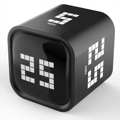 Rotating Focus Timer, 5/25/10/50-Minute Pomodoro Timer, Desk Flip Countdown with Vibration & Volume Control, ADHD-Friendly Tool for Office, Study, and Kitchen (Black) - color: Black