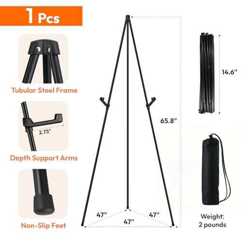 JEAWIWI 1 Pcs Lightweight Easel Stand, 66 Inch, Black, with Carry Bags | Adjuetable Portable Metal Easel for Posters, Foam Boards, Signs, Art Displays, Indoor Events, Trade Shows, for Home & Office - color: Black, size: 1 PCS