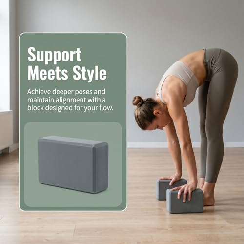 Yoga Blocks, EVA Foam Workout Equipment, High Density Foam Blocks with Non-Slip Surface, Beveled Edges for Yoga, Pilates, Stretching, Meditation, Home Gym Essentials, 9" x 6" x 3" - color: Purple