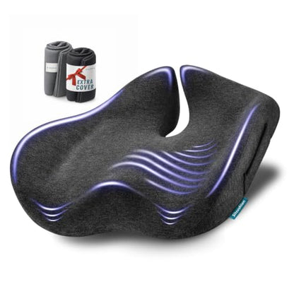 Ergo Office Chair Cushion for Back Pain, Sciatica, Tailbone Pain Relief - color: Dark Gray & Light Gray