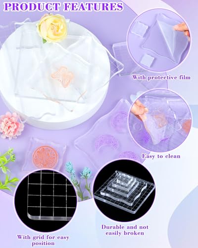 7 Pieces FIVEIZERO Acrylic Stamp Block with Grid Lines(Straight Edge) - color: Straight Edge