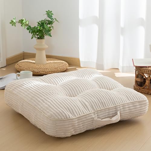 HIGOGOGO Floor Pillow Cushion for Adults, Meditation Cushion Pillow, Large Square Floor Sitting, Tufted Corduroy Cover, for Tatami Living Room or Yoga, 22x22 Inch, Beige - color: Square Beige, size: 4" Thick(Pack of 1)