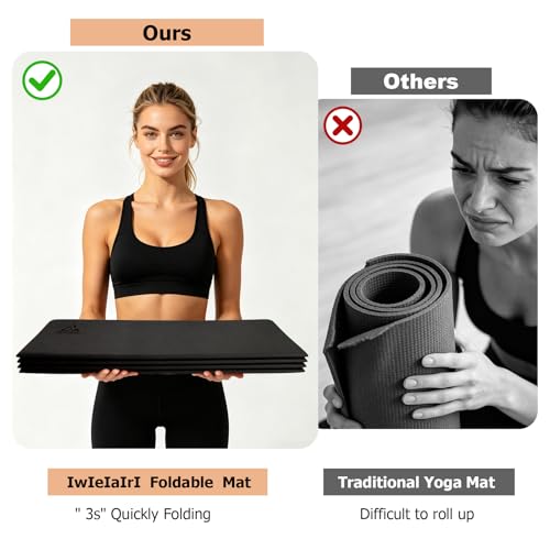 IwIeIaIrI Foldable POE Non Slip Yoga Pilates Mat– 1/4" (6mm) Thick | Foldable Lightweight with Carry Strap, Portable for Home Workout, Pilates, Travel & Gym Mat - color: Dark Grey