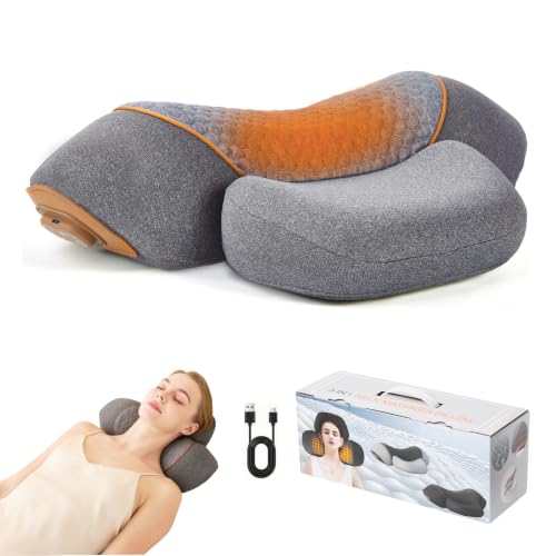 3-in-1 Rechargeable Neck Massager Pillow with Heat Therapy | Cervical Neck Support Pillow with Vibration Massage & Traction, Ergonomic Memory Foam Relaxation Pillow for Men Women