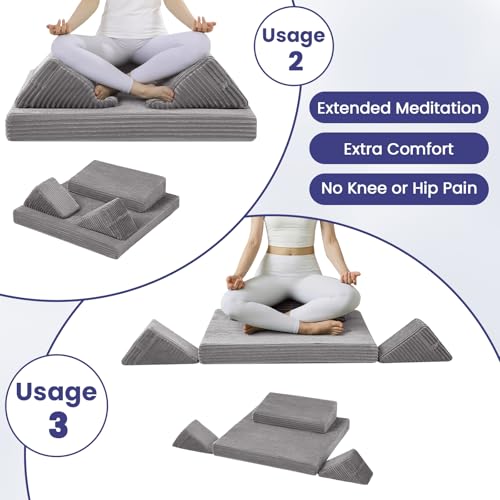 Meditation Cushion, Meditation Mat with Knee Support, Light Grey - color: Light Dark, size: 24X24X2 Inch