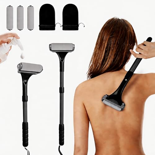 Lotion Applicator for Back&Body-Extendable up to 21.5" Back Lotion Applicator with 3 Roller and 2 Finger caps for Back self,Lotion Stick & Sunscreen Applicator for Skin Cream,Oils & More,Black - color: Black