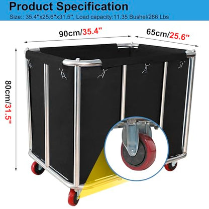 Laundry Cart with Wheels Commercial,400L Large Rolling Laundry Hamper - color: Black - 11.35 Bushels - Upgraded Version