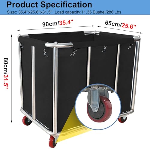 Laundry Cart with Wheels Commercial,400L Large Rolling Laundry Hamper - color: Black - 11.35 Bushels - Upgraded Version