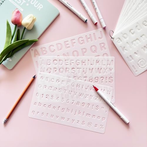 1/2, 3/4, 1, 2 Inch Letter Stencils for Painting, 15 Pack Reusable Plastic Alphabet and Number Stencils for Crafts Art Projects