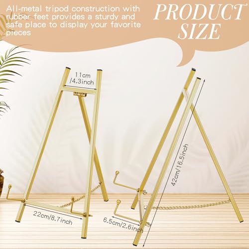 Leinuosen 1 Pcs Metal Tabletop Easel Stand, Tripod Display, Gold | 16.5"H X 8.7"W X 4.3"D Easel for Picture Frame, Supports Mirrors Books Wedding Signs Plates Photos, Foldable Display - color: Gold