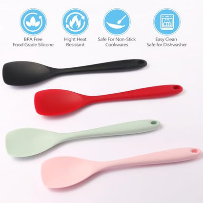 Mini Silicone Spatula Spoon Set, 4-Piece Rubber Spoonula for Kitchen Utensils, Spatulas Silicone Heat Resistant, Non-Stick Flexible Scrapers & Spoons for Baking, Cooking, Mixing, Cake