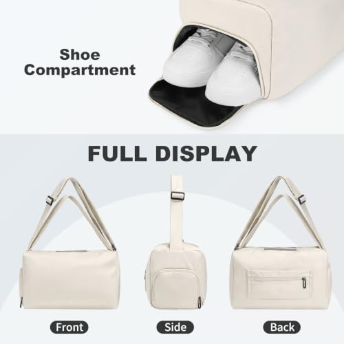 Womens Mini Gym Bag with Shoe Compartment 20L, Cream - color: Cream