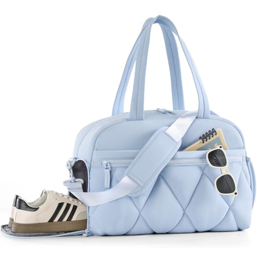 Women's Duffle Gym Bag, Carry-On Shoe Compartment for Weekender Overnight - color: Navy Blue, size: Medium