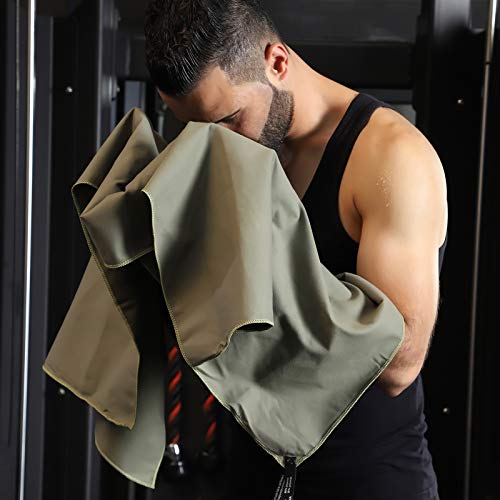 Rainleaf Microfiber Towel Quick Dry Camping & Travel & Gym Towel. Compact - color: Army Green, size: 48.00" x 24.00"