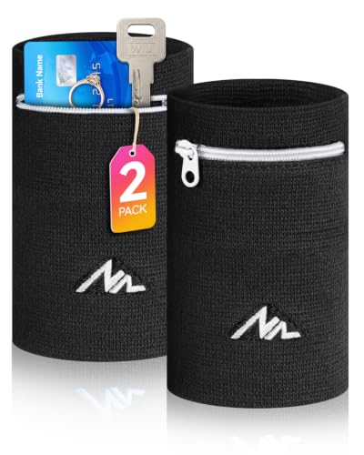NEWZILL Wrist Wallet Wristband with Zipper - Cotton Sweatbands for Men & Women, Ideal for Running, Walking, Basketball, Football, Tennis, Hiking - color: Black/White, style: Small-2PCS