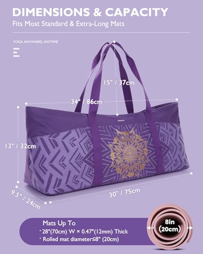 Gonex Yoga Mat Bag, Extra Canvas Gym Bag with Waterproof Pocket Metal Zipper, Fits Mat & Blocks, Stylish Yoga Mat Carrier for Women, Ideal for Yoga, Pilates, Workout, Travel - color: Purple