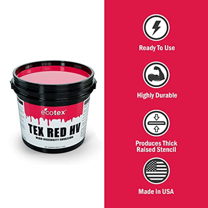 Ecotex® Tex-Red HV Pre-Sensitized Screen Printing Emulsion, High Viscosity | Premixed And Pre-Sensitized High Viscosity Photo Emulsion - No Diazo Needed, Compatible With Plastisol And UV Ink - Qt - size: 32 Fl Oz (Pack of 1)