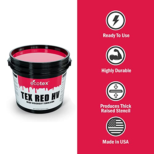 Ecotex® Tex-Red HV Pre-Sensitized Screen Printing Emulsion, High Viscosity | Premixed And Pre-Sensitized High Viscosity Photo Emulsion - No Diazo Needed, Compatible With Plastisol And UV Ink - Gl - size: Gallon - 128 oz.