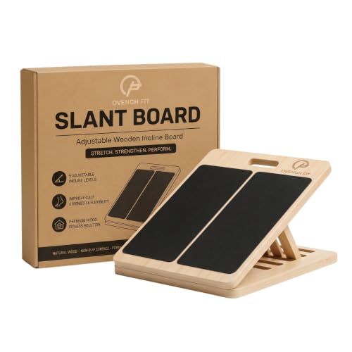 Adjustable Wooden Slant Board, Calf Stretcher for Calf Stretching, Incline Board for Ankle Mobility, Achilles Tendon, Plantar Fasciitis, Squats, Balance Training & Home Gym