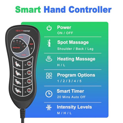 Full Body Massage Mat with Heat, Vibration Massage Mattress Pad with Lumbar Support Cushion, Foldable Massage Mat for Bed, Sofa & Floor, Relaxation & Comfort