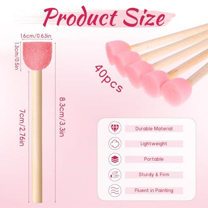 40 Pieces Round Sponge Paint Brush, 0.6 Inch Round Sponge Foam Brush Set Painting Tools for Acrylic Painting and Face Paintbrush Arts and DIY Crafts, Pink