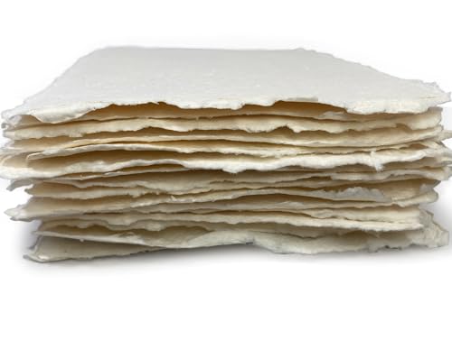 Wanderings Thick Handmade Watercolor Paper with Deckled Edge - 8" x 8" - 500GSM Premium Ivory Cold-Pressed Textured Mixed Media Paper Made with Recycled Cotton - 15 Loose Leaf Sheets - color: Ivory, size: 8x8 inches