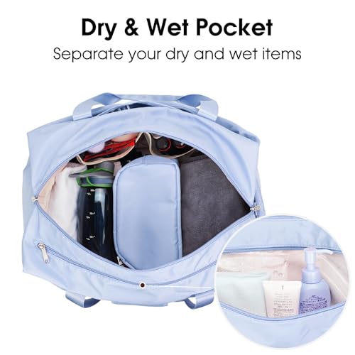 Ceneda 20" Gym Bag for Women with Wet Pocket & Shoe Compartment, Lightweight Duffel Waterproof Carry On Duffle for Travel, Yoga, Overnight (Light Blue) - color: Light Blue