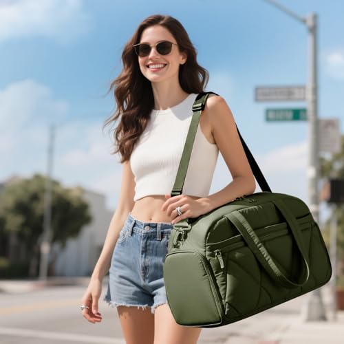 Women's Duffle Gym Bag, Carry-On Shoe Compartment for Weekender Overnight - color: Green, size: Large