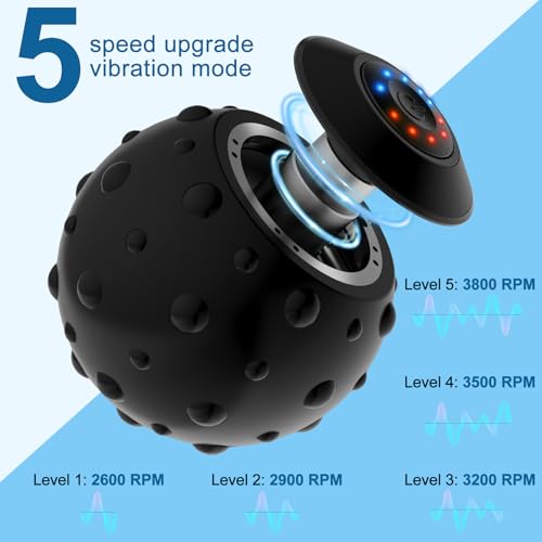 Uppye 5 Speed High Intensity Vibrating Massage Ball with USB Charging for Muscle and Deep Tissue, Plantar Fasciitis Pain Relief, Myofascial Release and Trigger Point Treatment for Back - color: Black