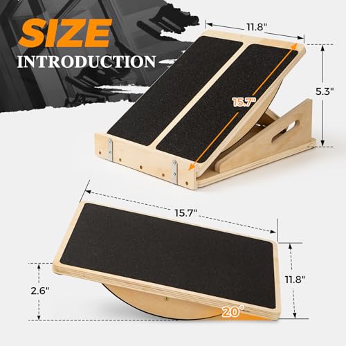 2-in-1 Wooden Balance Board and Slant Board for Adults, 15-35° Angle