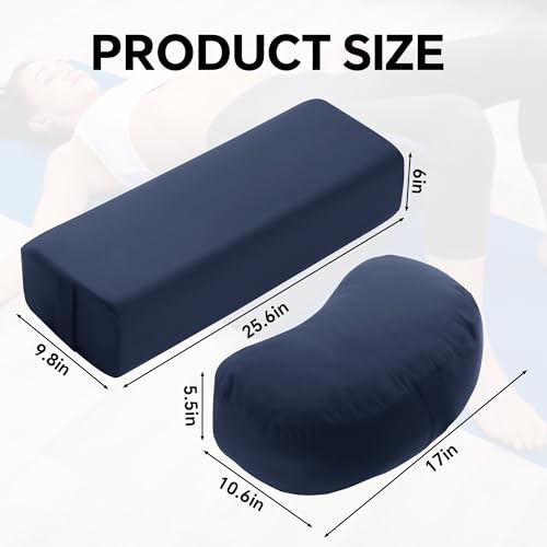 MABOZOO 2-Piece Yoga Bolster Pillow, Rectangular & Crescent Meditation Cushions with Removable Cover for Restorative Yoga, Meditation Accessories for Sitting on Floor - color: Blue
