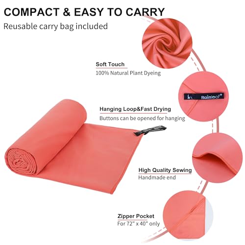 Rainleaf Microfiber Towel Quick Dry Camping & Travel & Gym Towel. Compact - color: Brick Red, size: 48.00" x 24.00"
