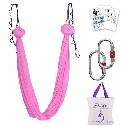 F.Life Aerial Silk Yoga Hammock & Swing for yoga Inversion,Strength training,starter hardware kit - color: cherry pink